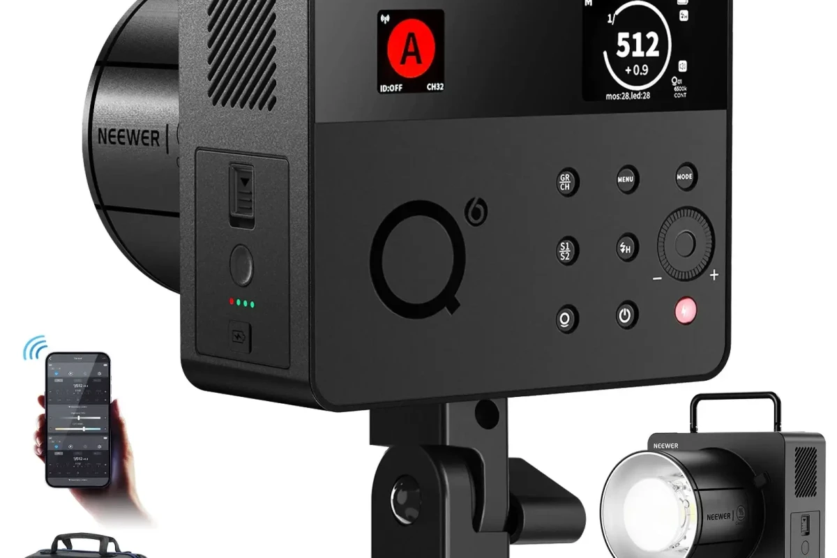 Location Kit studio complet : 3 flashs Neewer Q6 600 Ws, parapluie, 2 strips 35 × 160, fond blanc, émetteur - Lightyshare