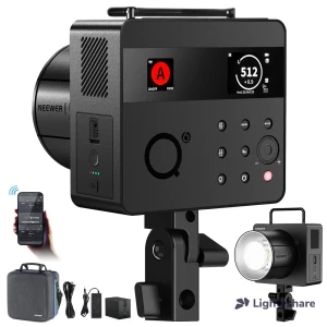 Location Kit studio complet : 3 flashs Neewer Q6 600 Ws, parapluie, 2 strips 35 × 160, fond blanc, émetteur