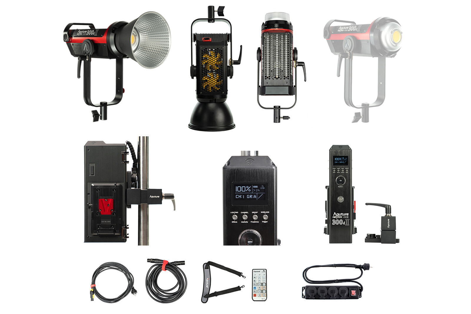 Aputure COB 300D Mark II + Barndoors + Light Dome II OU Lantern OU Fresnel X2 (#Single pack)  - Photo 2 sur 5