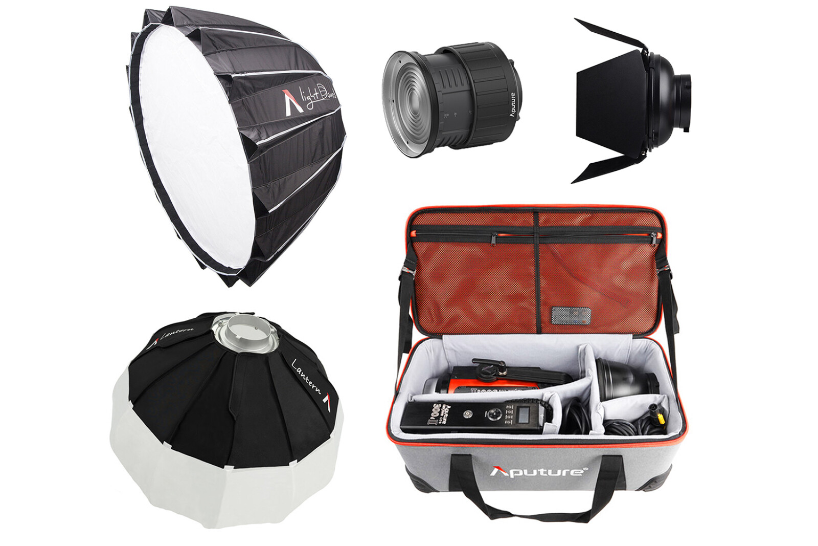 Aputure COB 300D Mark II + Barndoors, C-stand, Light Dome II OU Lantern OU FresnelX2 (#Custom pack) - Photo 2 sur 5