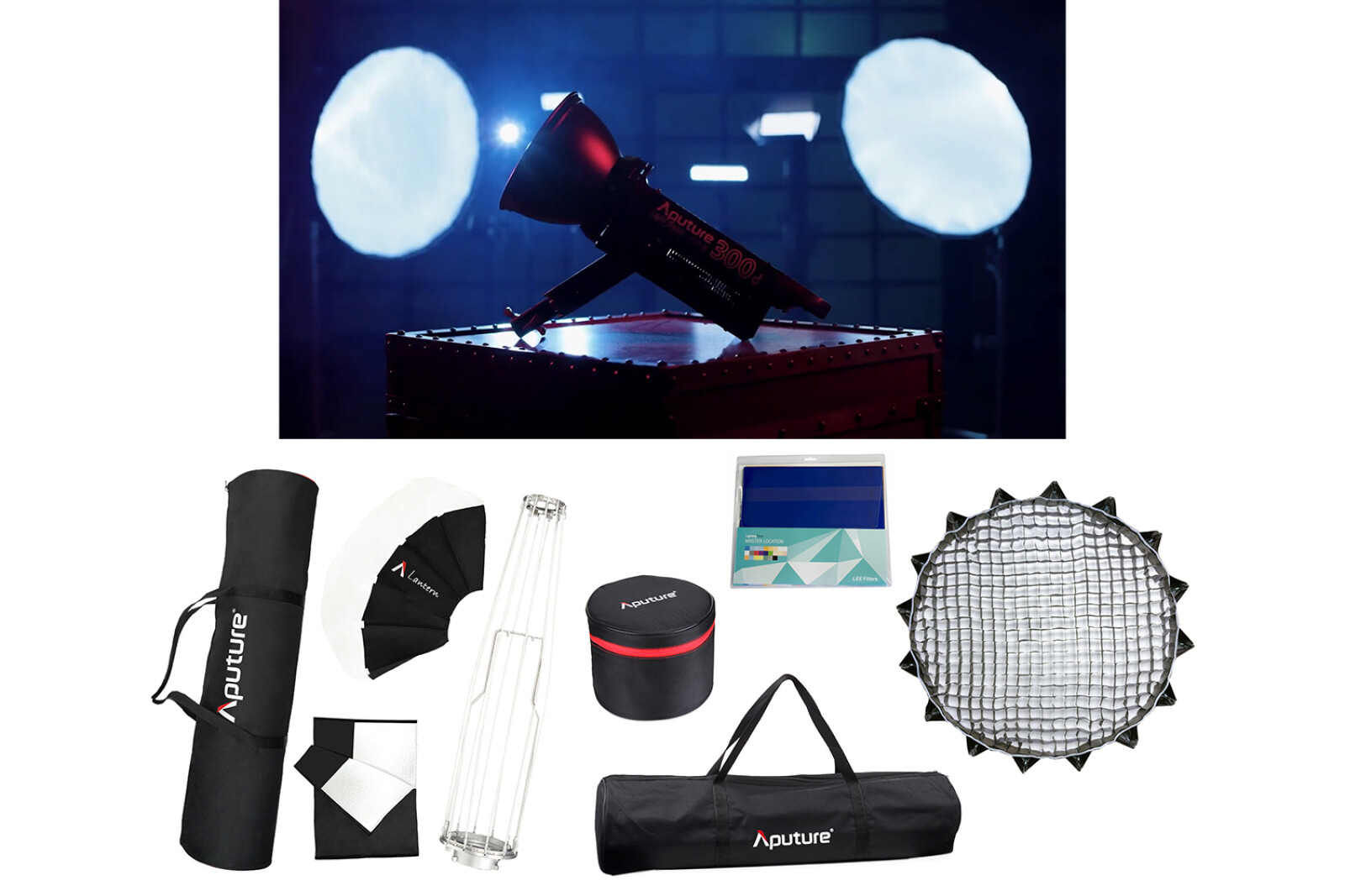Aputure COB 300D Mark II (X2) + Light Dome II + Lantern + Fresnel X2 + C-Stands... (#Mega pack)  - Photo 4 sur 5