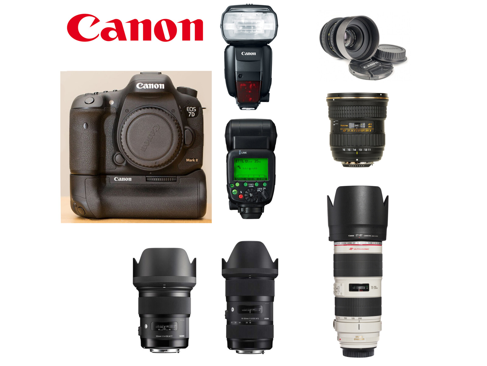 Canon 7D Mark II + Grip + Flash Canon Speedlite 600 EX-RT + Objectifs photos (X5)  - Photo 1 sur 5