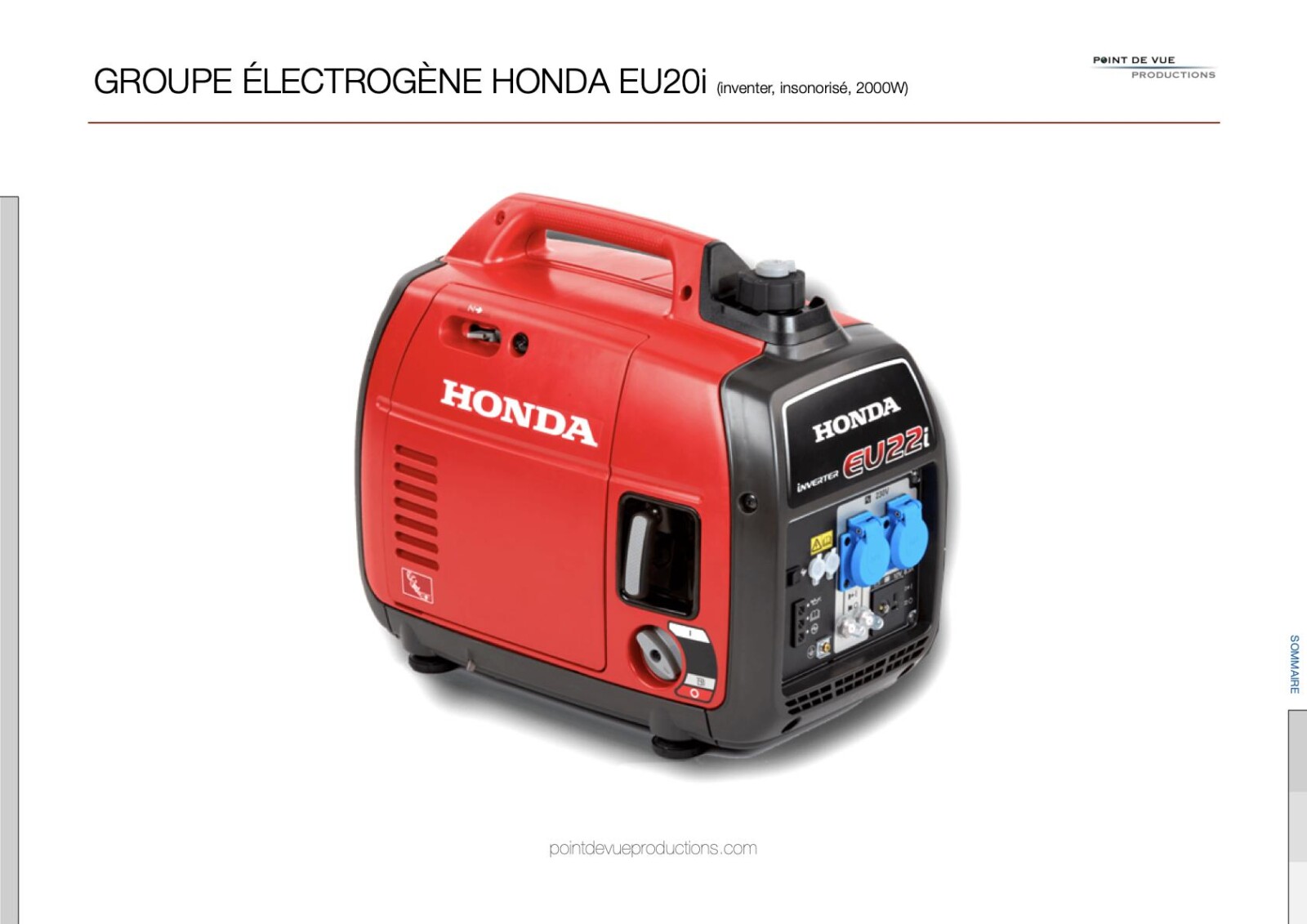 Groupe électrogène insonorisé Honda EU20i Inverter (2000w) - Photo 1 sur 9