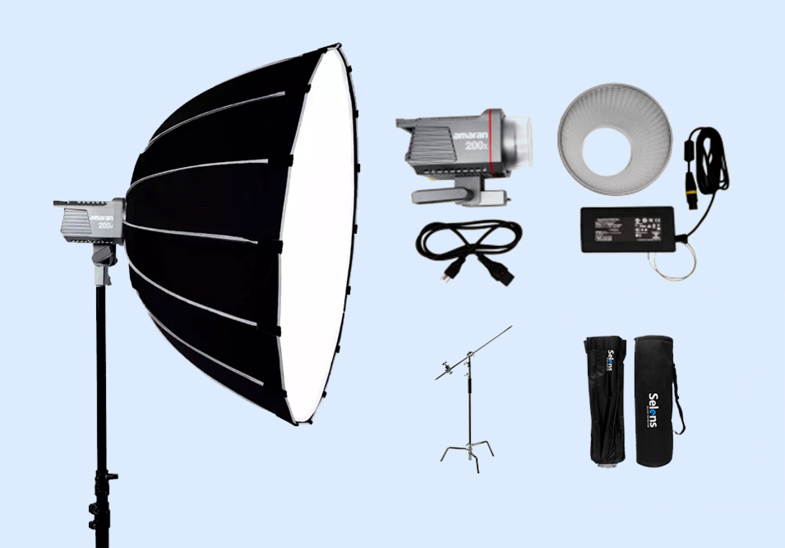 Amaran 200X + Pied C-Stand avec bras + Diffuseur lumière Nid d'Abeille à Paris - Photo 1 sur 1