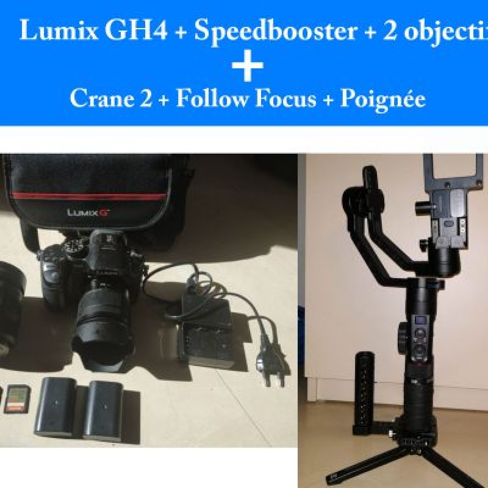 PACK ESSENTIEL (Lumix GH4, Speedbooster, 2 objectifs, Crane 2) - Photo 1 sur 5
