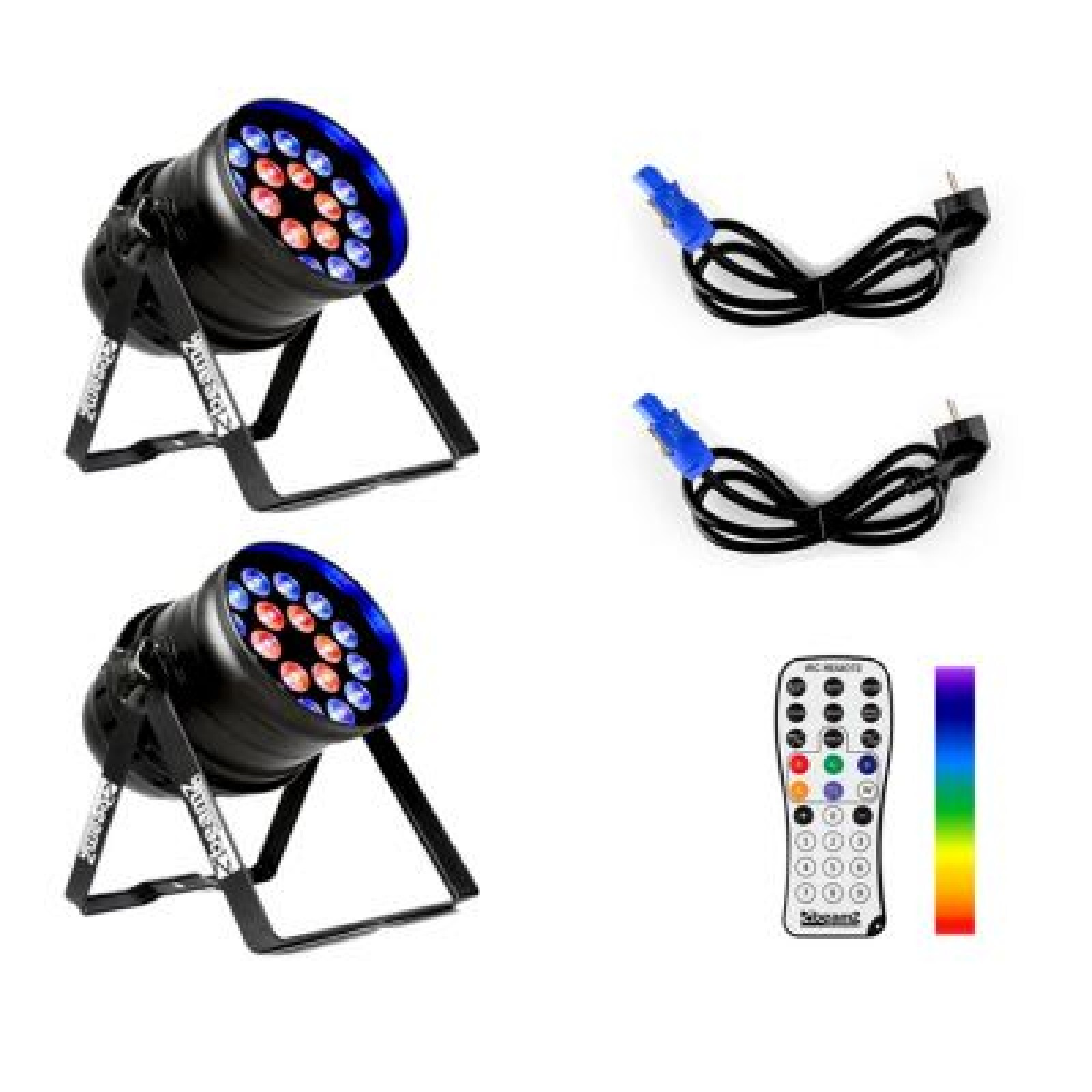 Kit 2 x  Projecteur multicolore LED 18 x 12 watts RGBW  +  télécommande - Photo 1 sur 3
