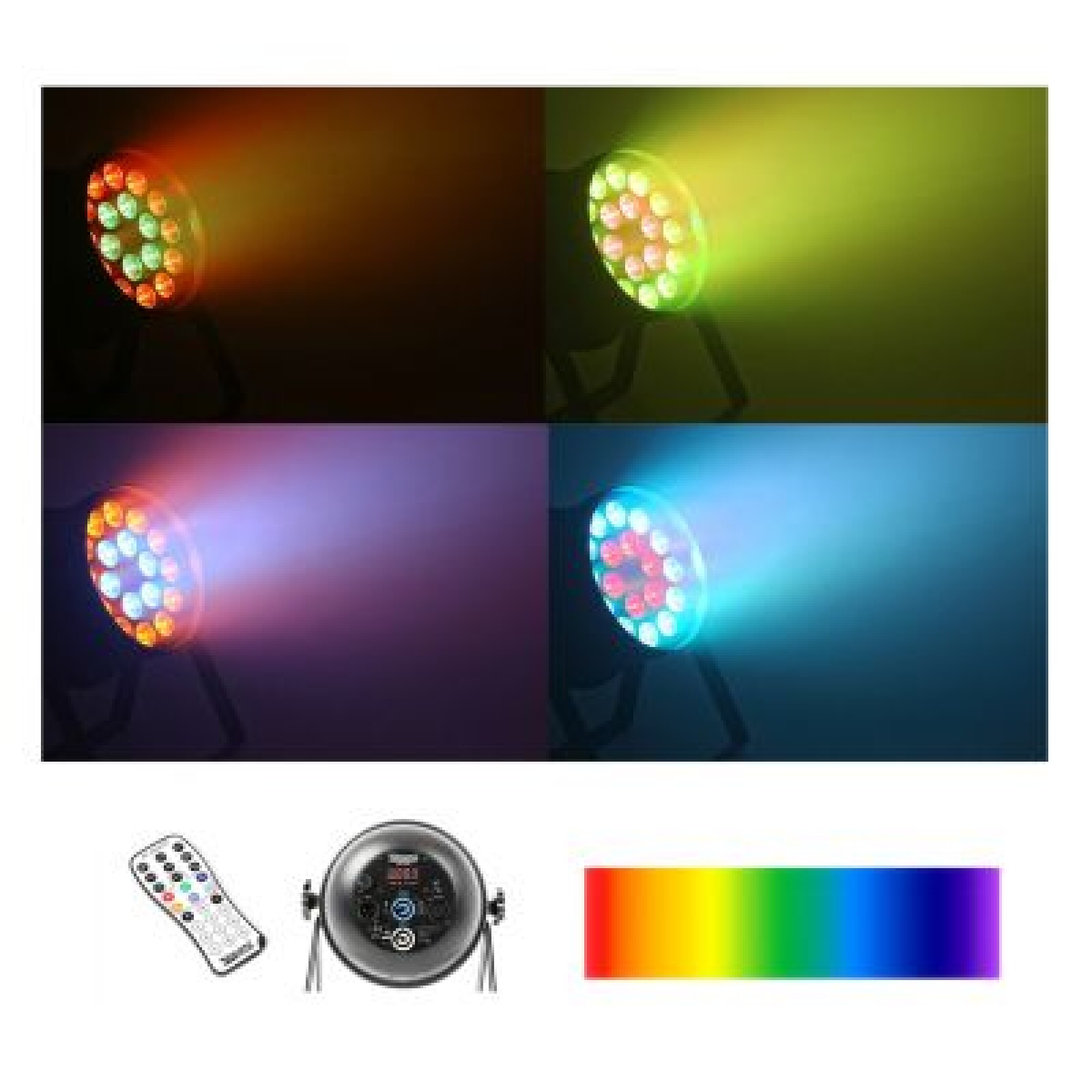 Kit 2 x  Projecteur multicolore LED 18 x 12 watts RGBW  +  télécommande - Photo 2 sur 3