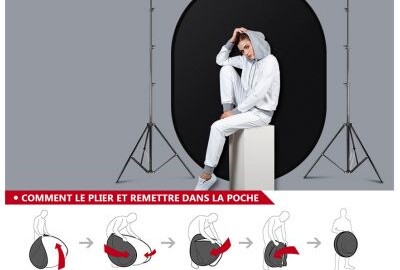 Location Fond de studio pliable noir ou blanc avec armature tendu + tissu anti-plis