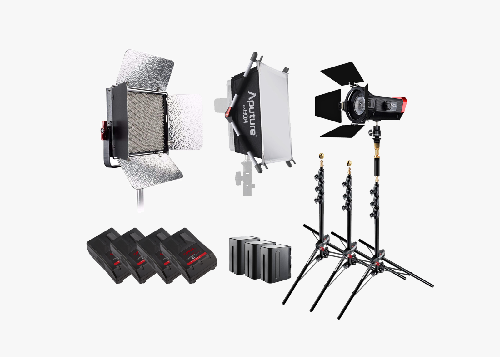 Kit LED Complet 3 panneaux éclairages Aputure LS mini / Amaran Tri-8c / Light Storm LS 1C + batteries et trépieds - Photo 1 sur 4