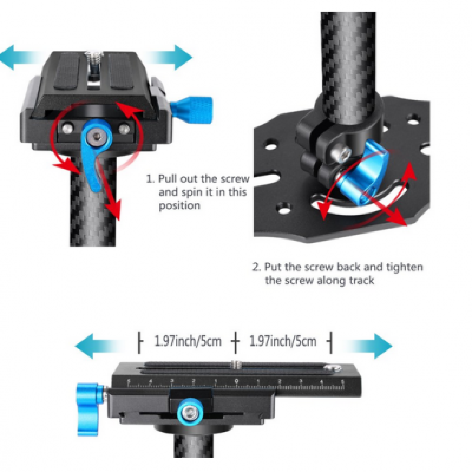 Neewer Stabilisateur Manuel 60 cm en Fibre de Carbone avec système de dégagement Rapide - Photo 3 sur 4