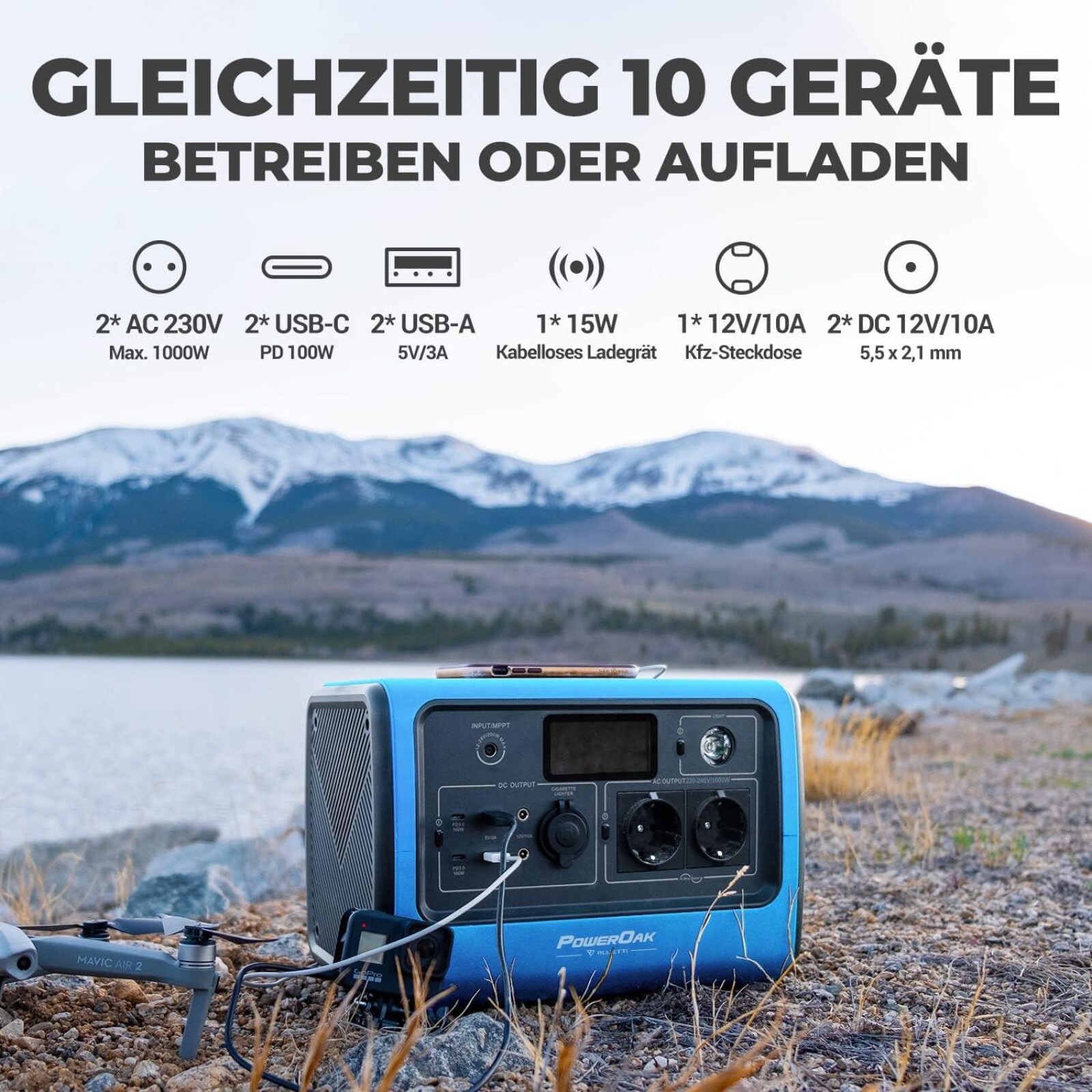 Groupe Éléctogène Portable EB70 1000W, avec Prises CA, USB-C, - Photo 2 sur 3