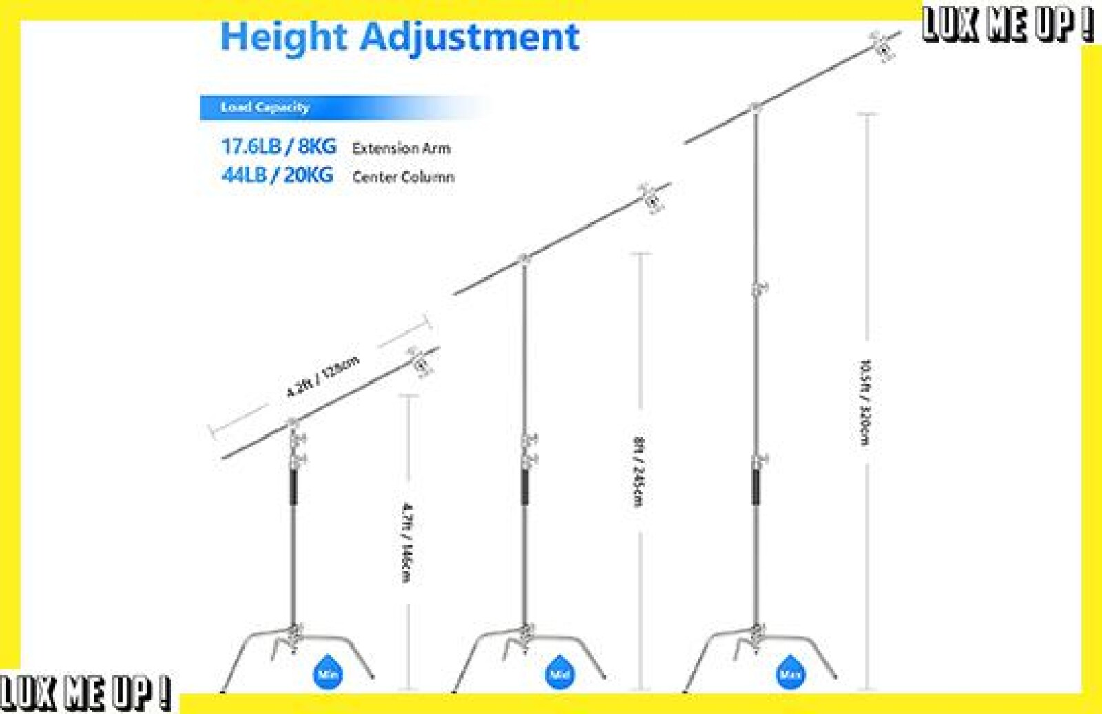 C-Stand Neewer PRO 100% Métal Hauteur Max 305cm + perche 1,20m + 2 rotules - Photo 2 sur 7