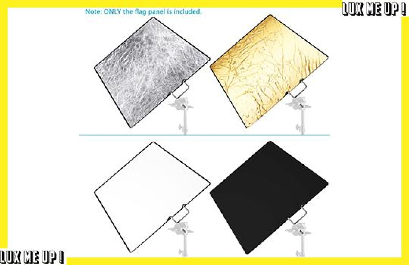 DRAPEAU 75X90CM 5 EN 1 Blanc, Noir, Argent, Or + diffuseur - Photo 2 sur 2
