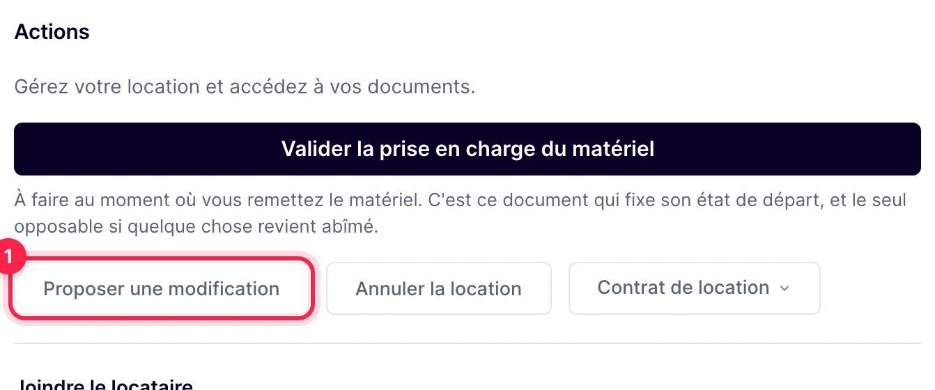 Fiche de la location, bloc Actions : bouton Proposer une modification