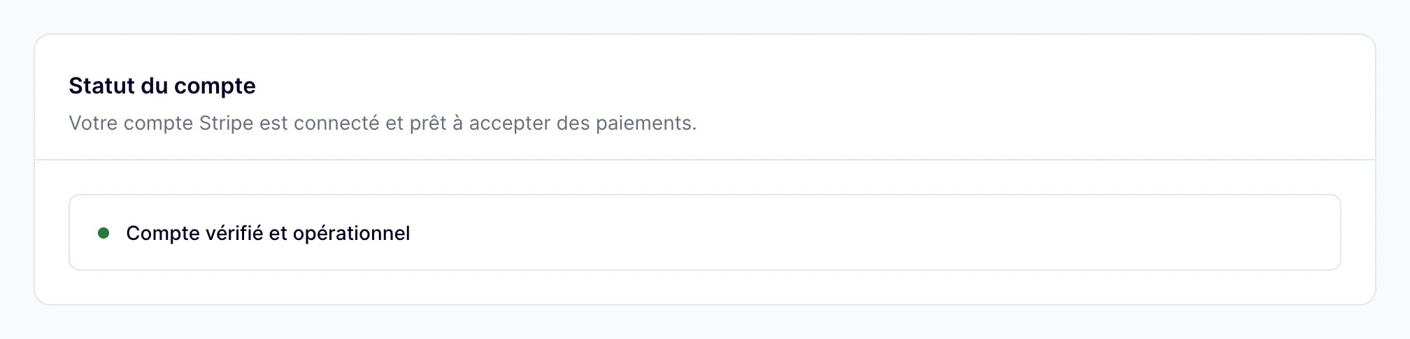 Carte Statut du compte : Compte vérifié et opérationnel