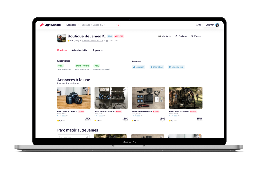 Interface de location en ligne
