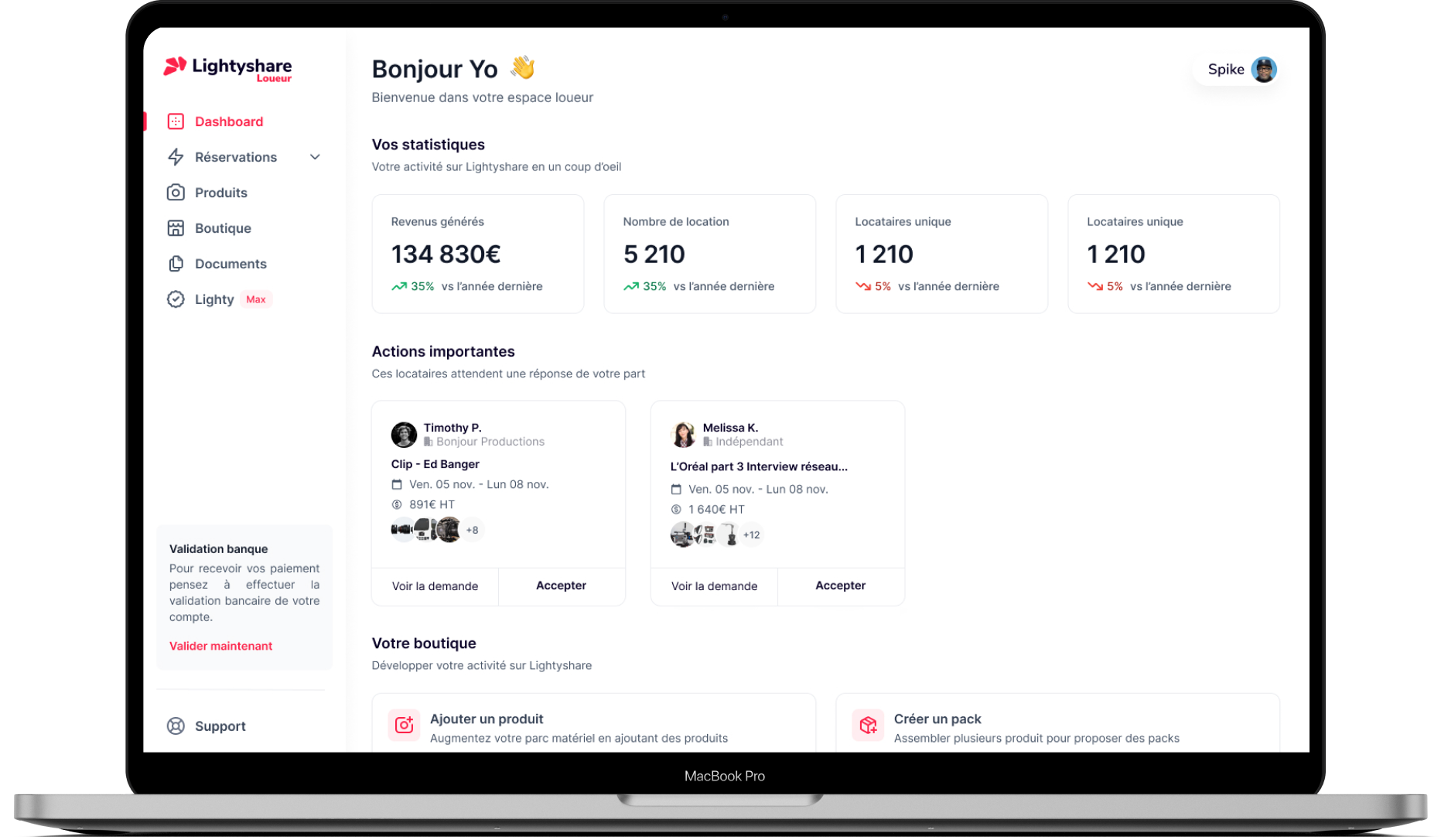 Interface de gestion des locations